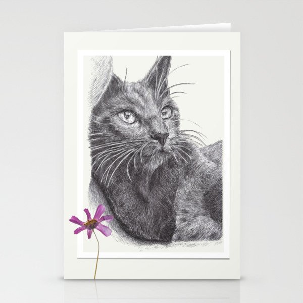 Cat with the flower Stationery Cards