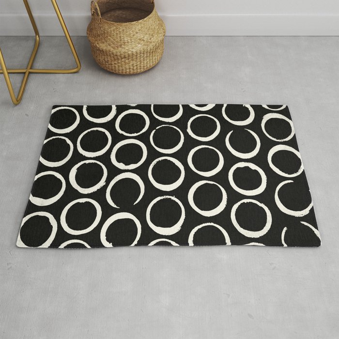 Polka Dots Circles Tribal Cream On Black Rug By Followmeinstead Polka Dots Circles Tribal Cream On