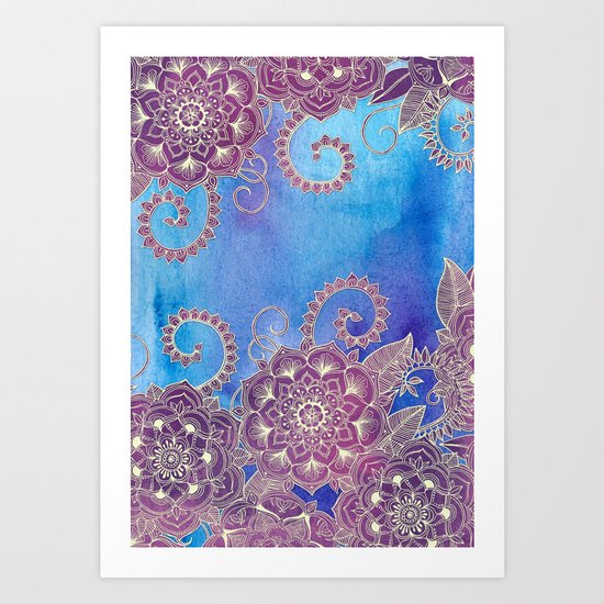 Magnolia & Magenta Floral on Watercolor Art Print