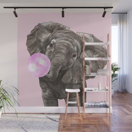 Baby Elephant Blowing Bubble Gum Wall Mural