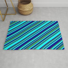 [ Thumbnail: Sea Green, Cyan, and Dark Blue Colored Lines/Stripes Pattern Rug ]