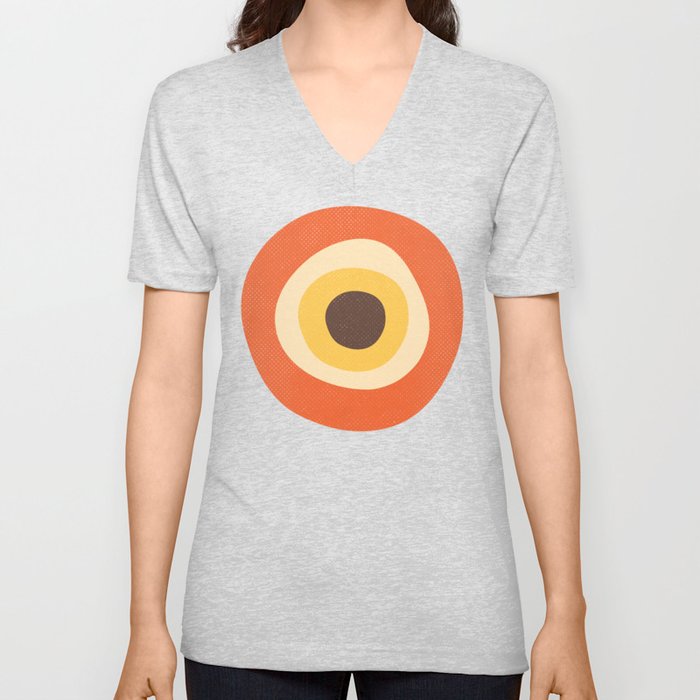 Retro Evil Eye Mid Century Modern 70s Style Geometric Orange Brown  V Neck T Shirt