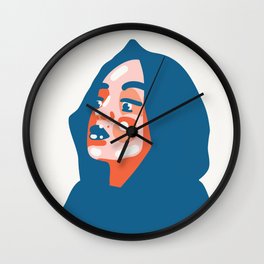Fashion inspired - beautiful woman in a hood in simplified abstract vector shapes Wall Clock