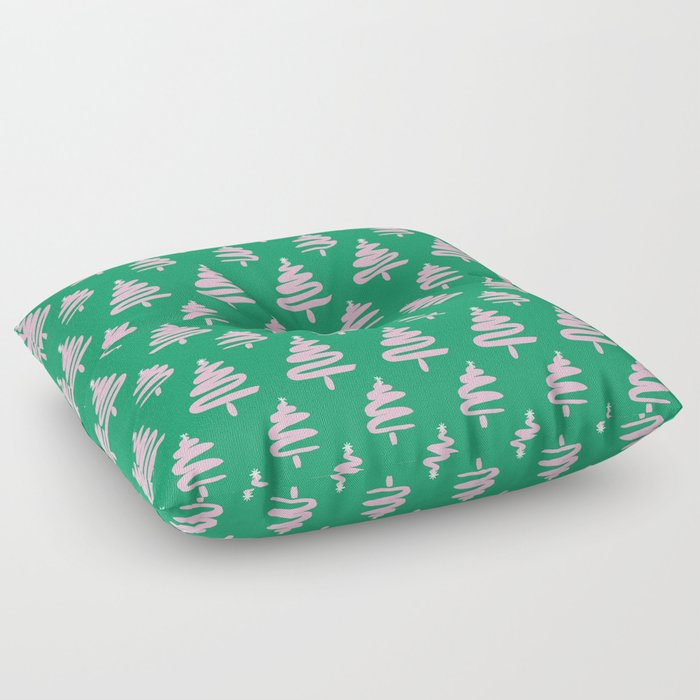 Pink Christmas Trees on Peppermint Green Floor Pillow