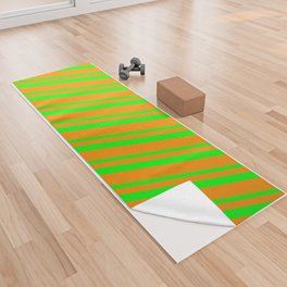 [ Thumbnail: Lime and Dark Orange Colored Stripes/Lines Pattern Yoga Towel ]