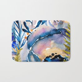Flowers watercolor blue Bath Mat | Leaf, Digital, Abstract, Paintbrush, Rhombuses, Illustration, Plants, Geometric, Floral, Flowers 