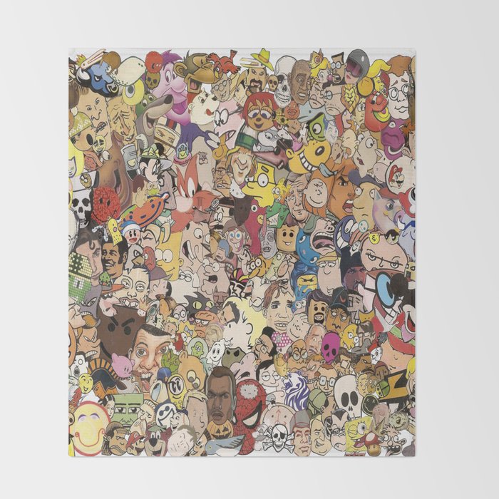 Cartoon Collage Throw Blanket By Myles, 90s Cartoon Shower Curtain