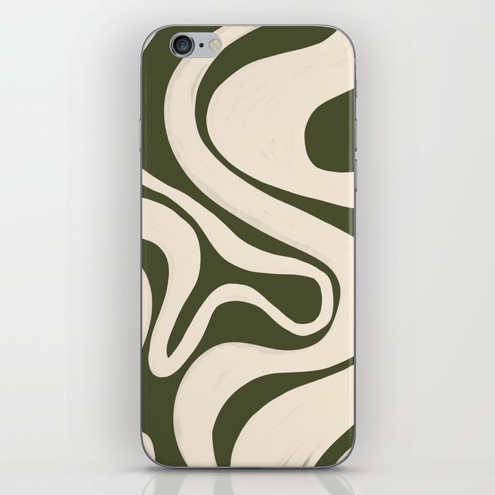 Earthy Beige Swirl Lines over Olive Green iPhone Skin