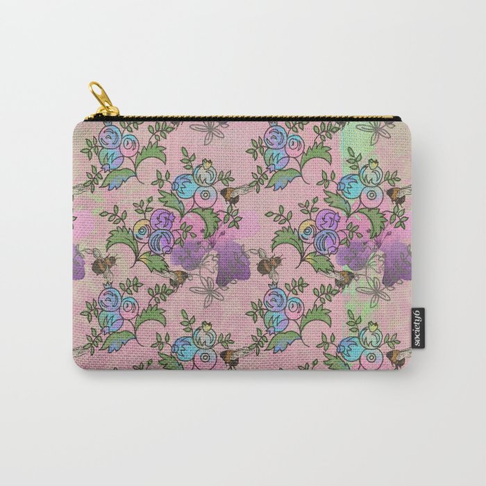 Bees and Blooms II: Watercolor illustrated honeybee & flower print Carry-All Pouch