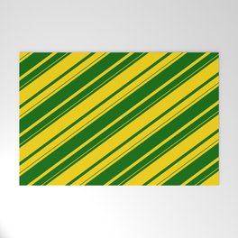 [ Thumbnail: Yellow & Dark Green Colored Lines/Stripes Pattern Welcome Mat ]
