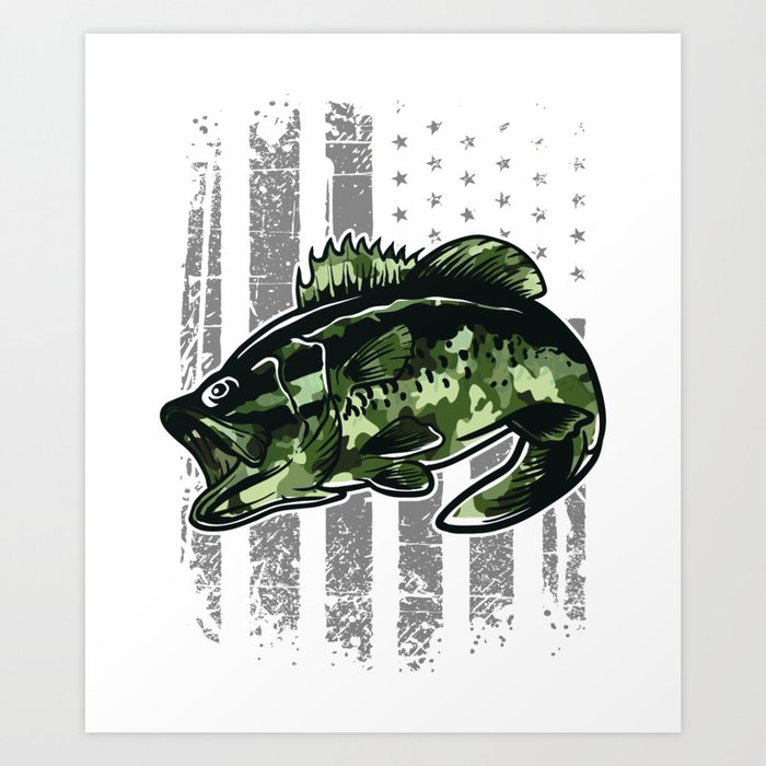 Bass Fishing American Camo USA Flag Bass Fisherman Art Print