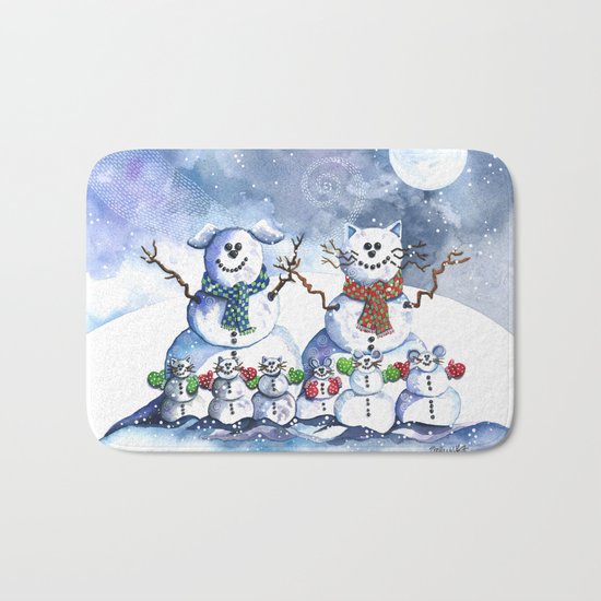 It's Snowing Cats and Dogs (and Mice too) Bath Mat