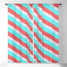 [ Thumbnail: Lavender, Cyan & Red Colored Striped Pattern Sheer Curtain ]