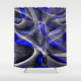 Eighties Bright Royal Blue On Grey Abstract Curve Pattern Shower Curtain