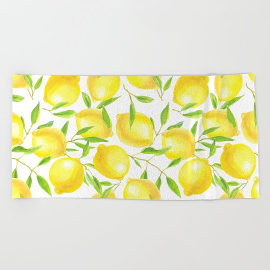 Lemons and leaves pattern design Beach Towel