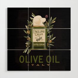 English cream golden retriever olive oil evoo kitchen decor art chef cooking cook Wood Wall Art