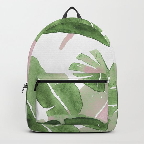 Tropical Leaves Green And Pink Backpack