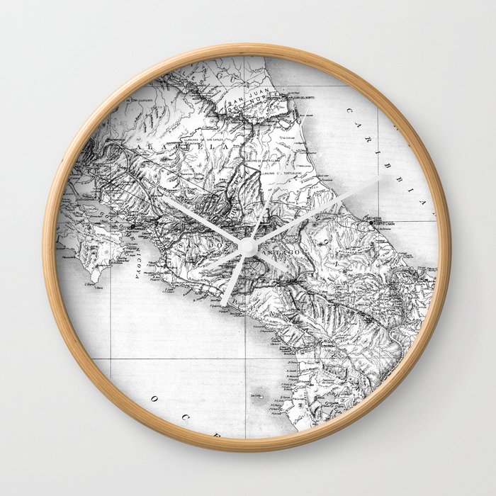 Vintage Map Of Costa Rica 1903 Bw Wall Clock By Bravuramedia Society6