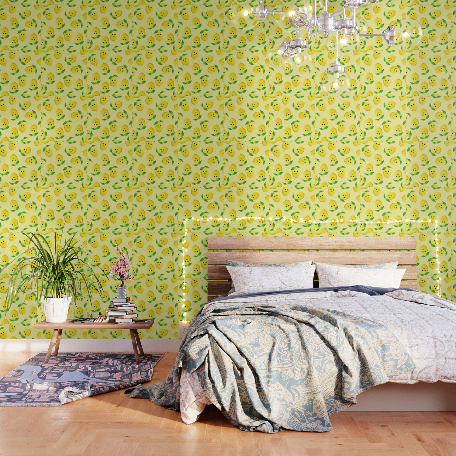 Cute Happy Lemons Yellow Background Wallpaper By