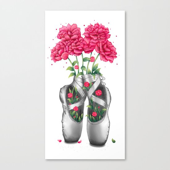 Pointe with pink peonies Canvas Print