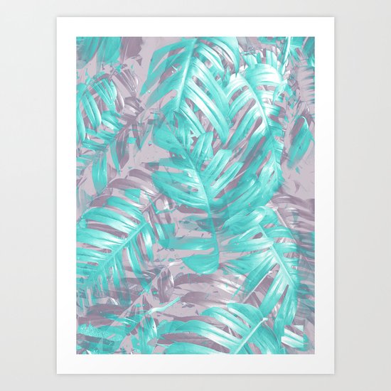 Teal and Silver foliage Art Print
