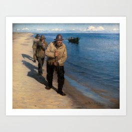 Peder Severin Kroyer - Three Fishermen Pulling a Boat Art Print | Vintage, Three, Classic, 3, Artwork, Kroyer, Famous, Landscape, Pulling, Painting 