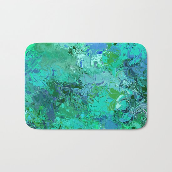 Blue Green Fractured Paint Swirls Bath Mat