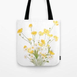 yellow buttercup and white daisy flowers bouquet ink and watercolor  Tote Bag