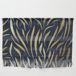 Navy and Gold Abstract Leaves Wall Hanging