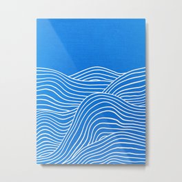 French Blue Ocean Waves Metal Print | Wavy, Japanese, French, Cloth, Graphicdesign, Minimal, Blues, Boho, Summer, Texture 