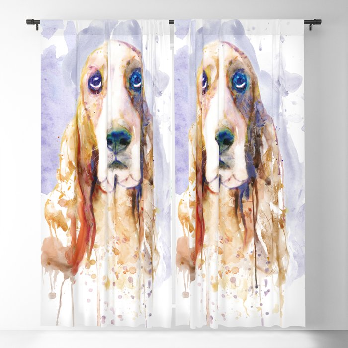 Basset Hound Dog Watercolor Portrait Blackout Curtain