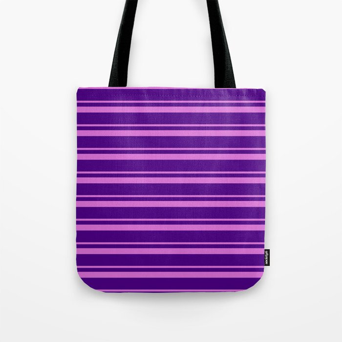 Orchid and Indigo Colored Lined/Striped Pattern Tote Bag