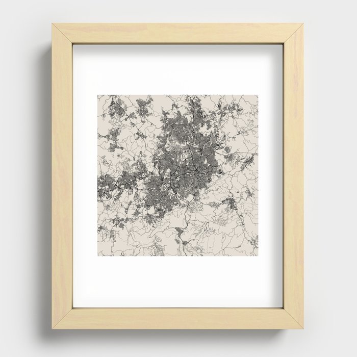 Brazil, Belo Horizonte - Black and White Authentic Map Recessed Framed Print