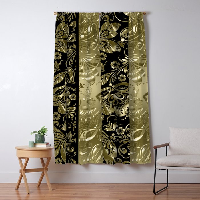 Metallic gold vintage floral damask Blackout Curtain by gogaart | Society6