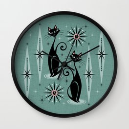 Mid Century Cats and Clocks -Spearmint Custom©studioxtine Wall Clock