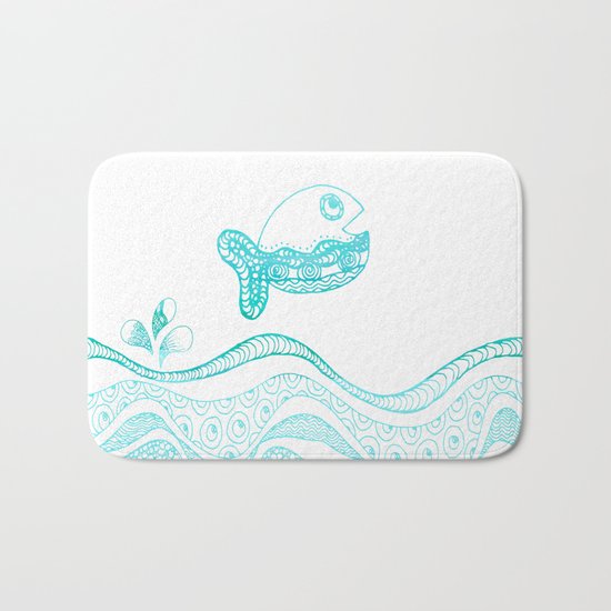 Doodle fish jumping out of the water-Maritime on #Society6 Bath Mat