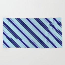 [ Thumbnail: Light Blue and Midnight Blue Colored Striped Pattern Beach Towel ]