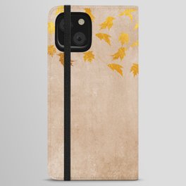 Gold leaves on grunge background - Autumn Sparkle Glitter design iPhone Wallet Case