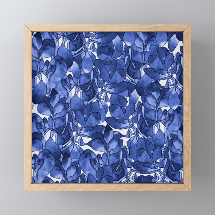 Botanical Navy Blue Pattern Framed Mini Art Print