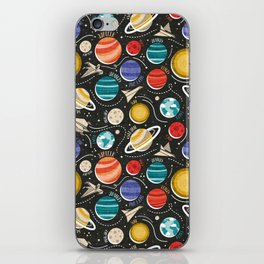 Paper space adventure I // black background multicoloured solar system paper cut planets origami paper spaceships and rockets  iPhone Skin