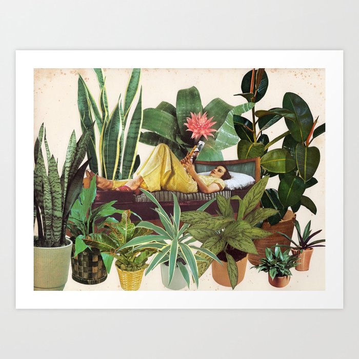 TERRARIUM by Beth Hoeckel Kunstdrucke | Collage, Paper, Photomontage, Vintage, Illustration, Natur, Pop-surrealism, Plants, Houseplants, Foliage