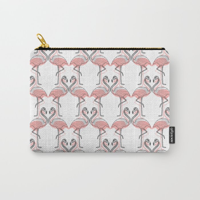 Modern Black White Pink Kissing Flamingos Pattern Carry-All Pouch