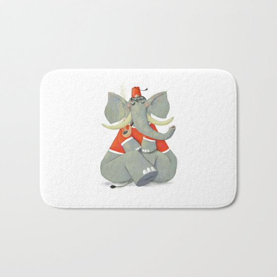 Elephant with Fez Smoking a Pipe Bath Mat