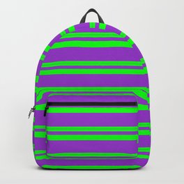 [ Thumbnail: Lime & Dark Orchid Colored Stripes Pattern Backpack ]