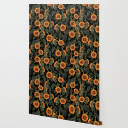 Vintage & Shabby Chic - Sunflowers Forever Botanical Night Flower Garden Wallpaper