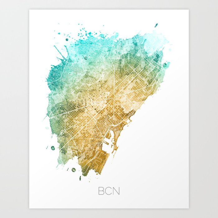 Barcelona Watercolor Map #1 Art Print