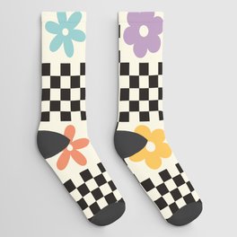 Retro Colorful Flower Double Checker Socks
