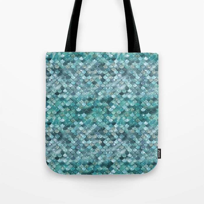 Teal Mermaid Pattern Glam Tote Bag