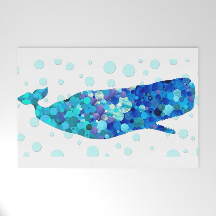 Happy Whimsical Blue Whale Art Beach Fun Welcome Mat