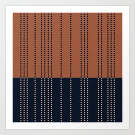 Spotted Stripes, Terracotta and Navy Blue Art Print